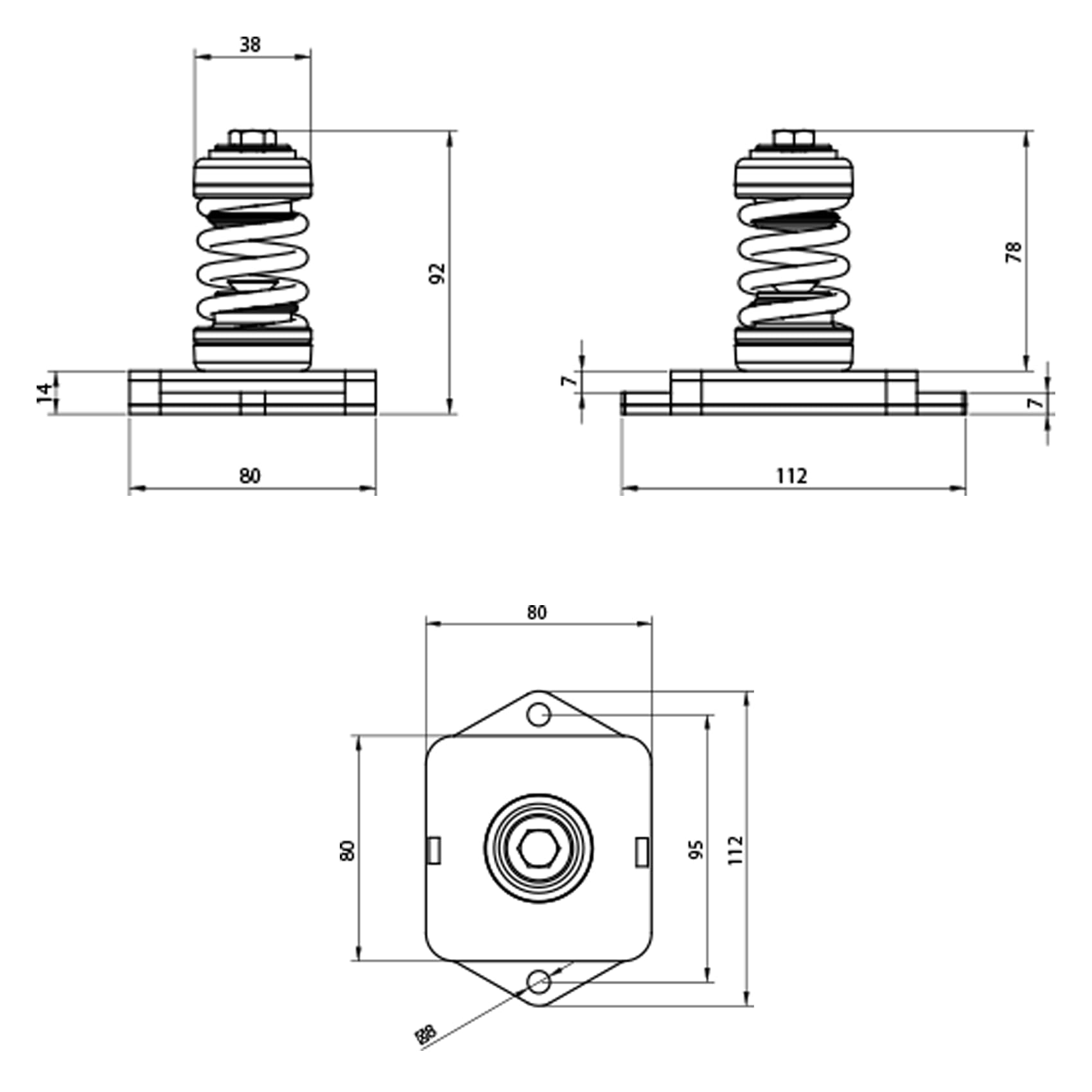 Senor Antivibranti con Molla per Unità Esterne di Impianti di Climatizzazione, Supporti Anti-Vibrazione per Motore Condizionatore, Megol, Set da 4, Rosso, Portata Max 480 Kg