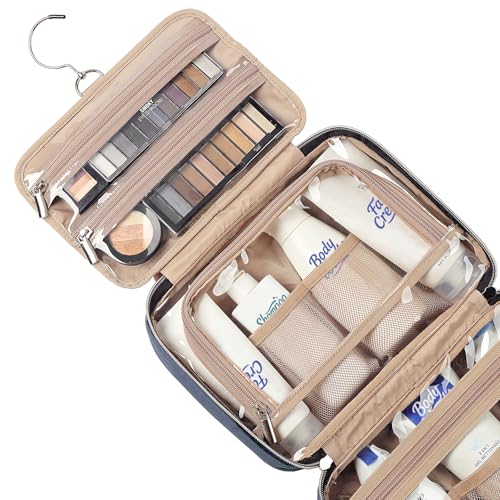 Image of NISHEL Travel Toiletry Bag for women, Portable Hanging Organizer for Travel-Sized Shampoo, Conditioner, Brushes Set, Makeup Accessories, Medium Size, Aegean-Blue