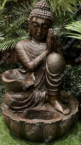 Image of Big Kamal White Buddha Fiber Indoor Outdoor Fountain with Led Lights for Home Decor and Office Decoration Or Gifting (51 x 38 x 82 cm) (Lotus New Antique)