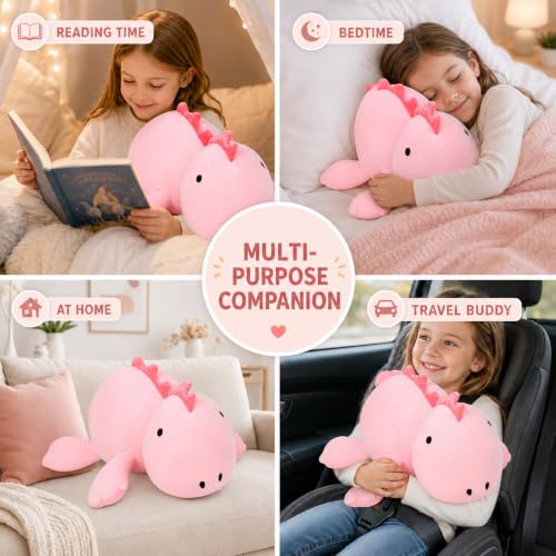 Image of JDF 26 inch 5 lbs Weighted Dino Stuffed Toys, Weighted Dinosaur Stuffed Animals Plush Toy, Cute Animals Plushie Dolls Pillow Gifts, Adorable Stuffed Animal Adults & Kids Plushie Pillow Decor (Pink)