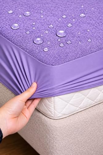 Image of Waterproof Mattress Protector 60x72 inch (5x6ft) | Elastic Fitted Bedsheet | Soft & Durable Gadda Cover Dustproof By Bharat Griha BG16 (Purple, Queen 60x72 inch (5x6ft), Mattress Cover)