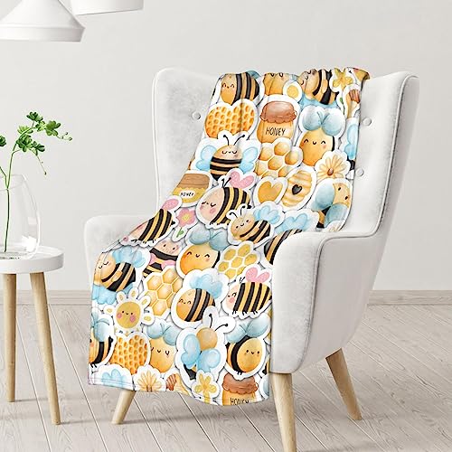 Bee Blanket Gifts, 30"x40" Cute Bee Print Throw for Women Girls, Soft Cozy Warm Flannel for Sofa Bed