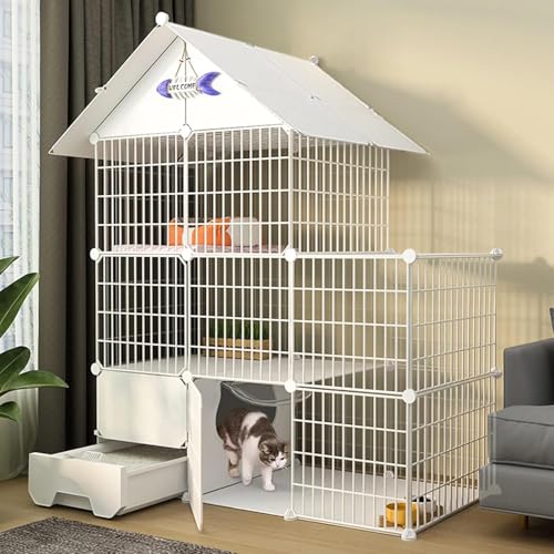 猫のケージ - 猫のプレイペン、ドアと閉じた猫のリターボックスディーペットプレイペン猫クレートケージ折りたたみ折りたたみ式フェンスヤードバリアスモールペットウサギヘッジホッグス猫 FANDIAO