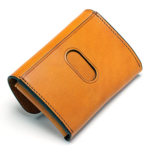 IJUN Handmade Vintage Card Case - Full Grain Oil Vegetable Tanned Cowhide Leather (Orange)3