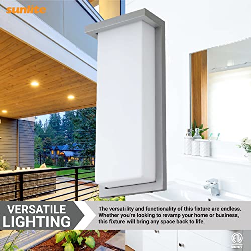 Image of Sunlite 81482 14 inch Modern LED Wall Sconce Light, Outdoor Fixture, Adjustable 3 CCT 3000K-5000K, 20 Watts, 1100 Lumens, Opal Shade, Brushed Nickel Frame, Indoor For Bathroom, Garage, Hallway & Entryways