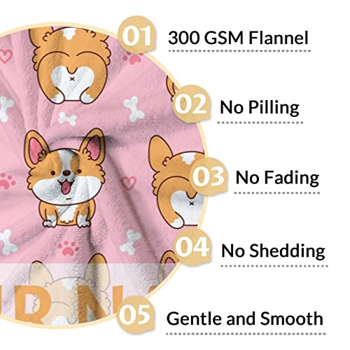 Personalized Corgi Blanket Gifts with Name - 60"x80" Cute Throw for Adults, Kids - Pink Soft Fuzzy Blankets for Bed, Couch & Living Room