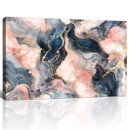 FajerminArt Wooden Framed Large Canvas Wall Art Abstract Marble Grey Pink Gold Canvas Prints Painting Wall Artwork Picture for Living Room Bedroom Home Decorations Ready To Hang 24"x36"（60cmx90cm）