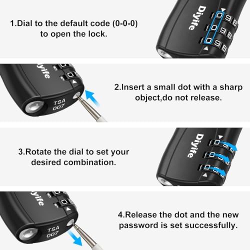 Diyife Luggage Locks TSA Approved, Flexible Steel Cable, Easy to Set Up — view 7