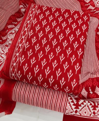 Image of DRAVINAM Trends Women's Premium Cambric Cotton Jaipuri Printed Unstitched Salwar Suit Dress Material with Mulmul Cotton Dupatta