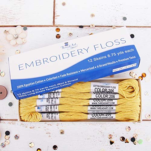 Image of 12 Skeins ThreadArt Cotton Embroidery Floss, Yellow | Long fiber cotton embroidery floss for cross stitch, hand embroidery and bracelets. Six-strand floss separates easily.