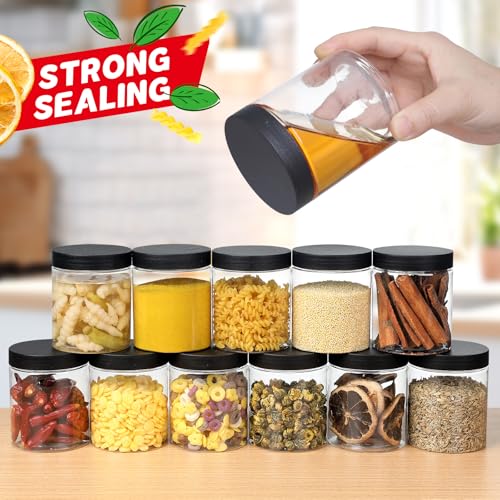 48 PCS 8 OZ Plastic Jars with Screw On Lids,Labels Refillable Empty Round Slime Containers for Storing Dry Food, Honey Jam, Cream, Butter, Lotion, black3