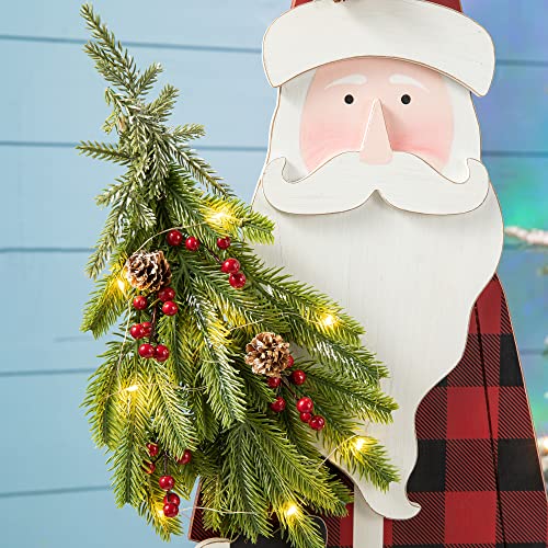 Image of Glitzhome 36 inch H Lighted Wooden Christmas Santa Porch Sign Standing Porch Decor Rustic Merry Christmas Welcome Sign Holiday Party Outdoor Indoor Xmas Decorations