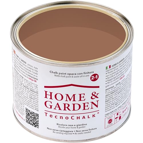 TecnoChalk® Home & Garden Nuova Chalk Paint Extra Forte - Non Richiede Finitura – Ricolora Senza Carteggiare Casa e Giardino - Vernice tutto-in-uno - Senza Solventi - Colore Terracotta (500 ml)