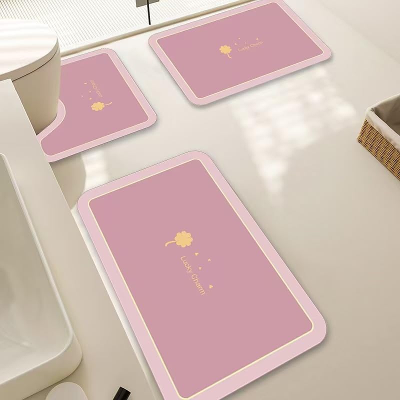 Alfombra Baño Hojas Amarillas Rosadas Alfombrilla Ducha Antideslizante Secado Rapido Fácil de Limpiar Absorbente Alfombra Diatomita Baño para Encimera de Cocina Bañera Forma de U (40x50cm)