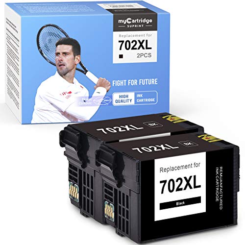 myCartridge SUPRINT Remanufactured Ink Cartridge Replacement for Epson 702 XL 702XL Black use with Workforce WF-3720 WF-3730 WF-3733 WF3730 WF3733 WF3720 (2-Pack)