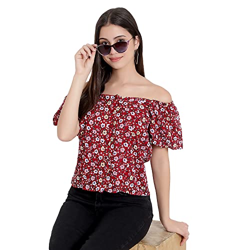 Image of FNOCKS Women Button Closure Short Sleeves Floral Printed Tops /Georgette Fabric