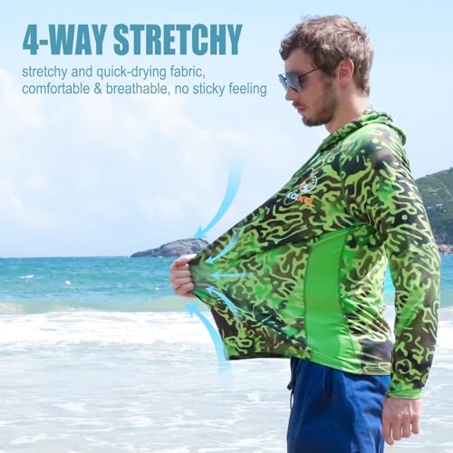 Kalkal UPF 50+ Sun Protection Hooded Fishing Shirts for Men Long Sleeve Hoodies with Face Mask Rash Guards Quick Dry3