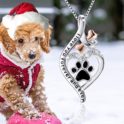 Vanlams Womens 925 Sterling Silver Bone Love Heart Dog Paw Print Pendant Necklace I Love You Forever And Ever thumb #1