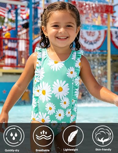 Image of RAISEVERN Baby Girls Swimsuit Ruffles Bathing Suits Cute Beach Sport Swimming Backless Summer One Piece Swimwear 2-7 Years