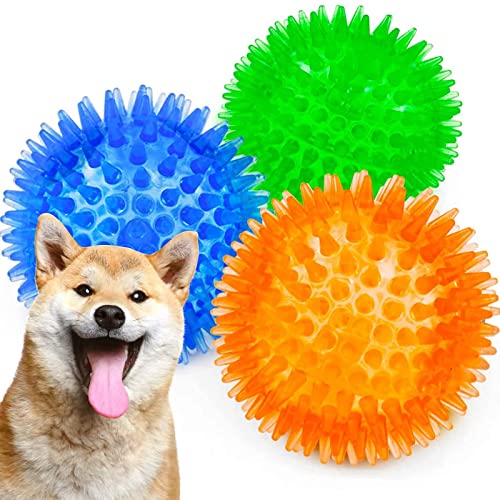 Oneroomone 3 Pieces Squeaky Dog Toys, Chew Toys for Dogs Spiky Ball
