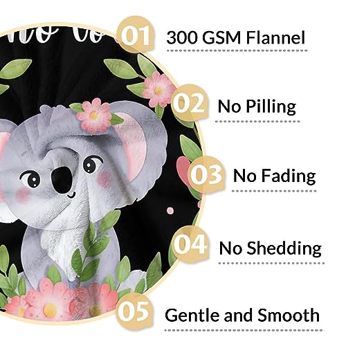Koala Blanket Gifts - 30"x40" Cute Throw for Women, Girls - Black Soft Fuzzy Blankets for Couch & Office