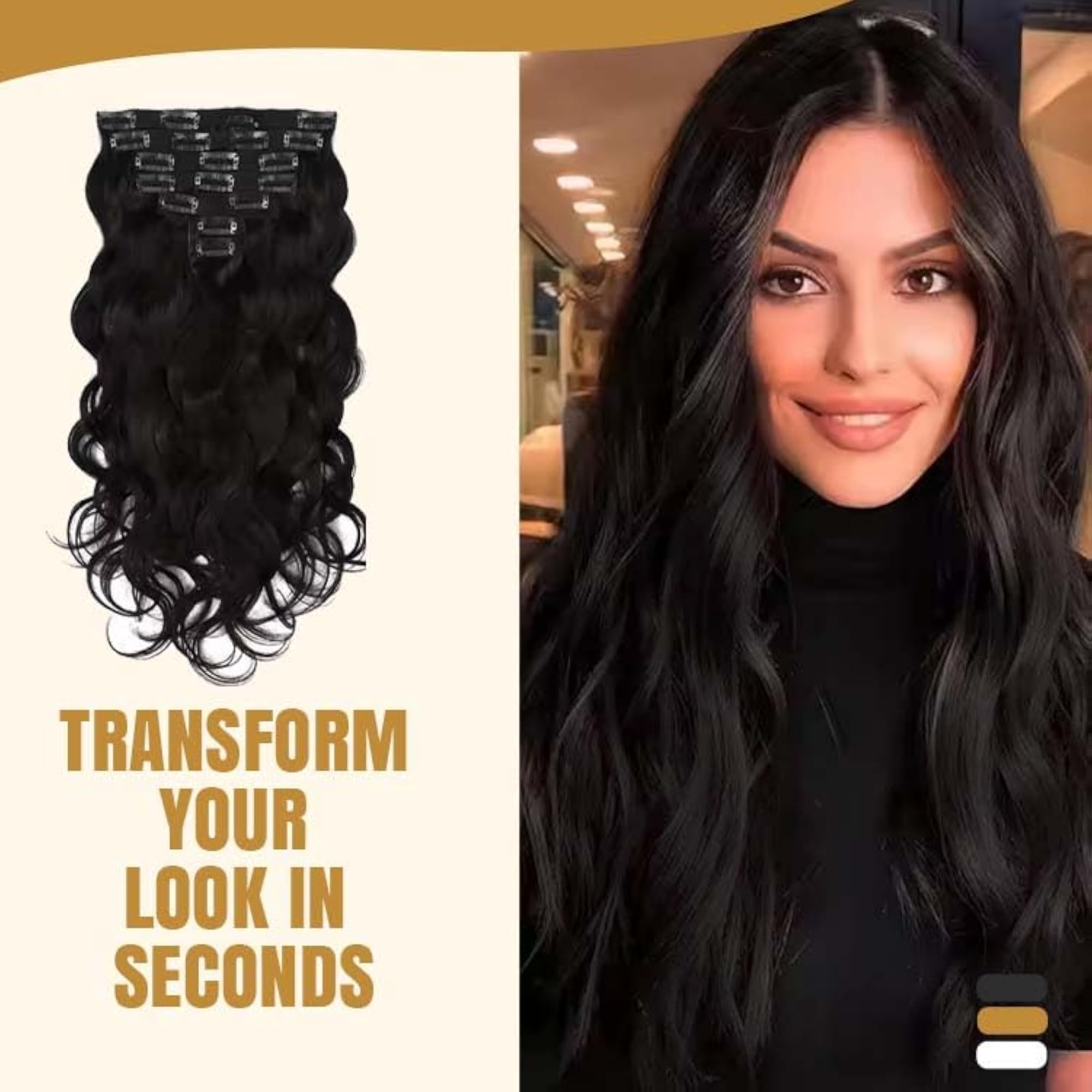 7 Pcs Long Curly Black Hair Extensions for Women, Volume Boost