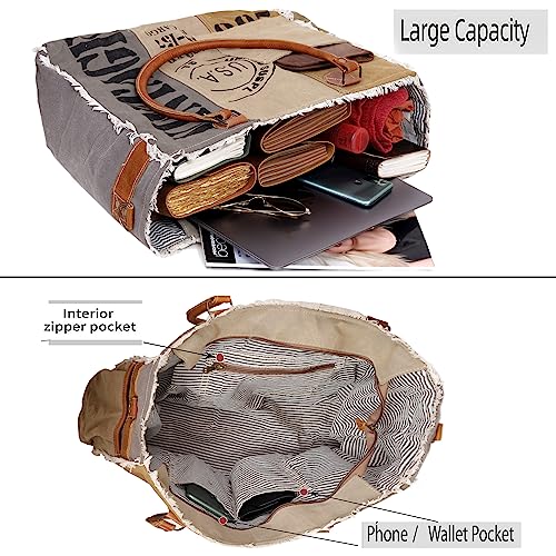Bolso Tote de Lona para Mujer con Asas de Cuero y Correa miniatura 6