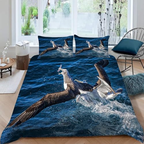 Funda Nordica Cama 135/150 Aves Marinas Funda Nórdica Edredon Animales Fundas Nórdicas 220x220 Microfibra Suave Ropa de Cama con Cremallera y 2 Fundas de Almohada P.1152