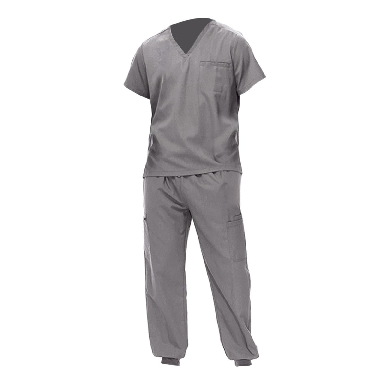 Conjunto de Uniforme de Trabajo para Hombre con Escote en V Y Pantalones, Gris L