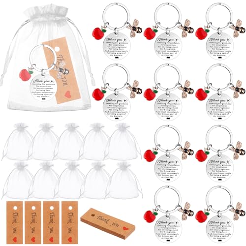BANBAN 30 llaveros de agradecimiento para profesores, llavero de agradecimiento con tarjetas de agradecimiento, bolsas de organza para mujeres, hombres, regalos para profesores, llavero para el día