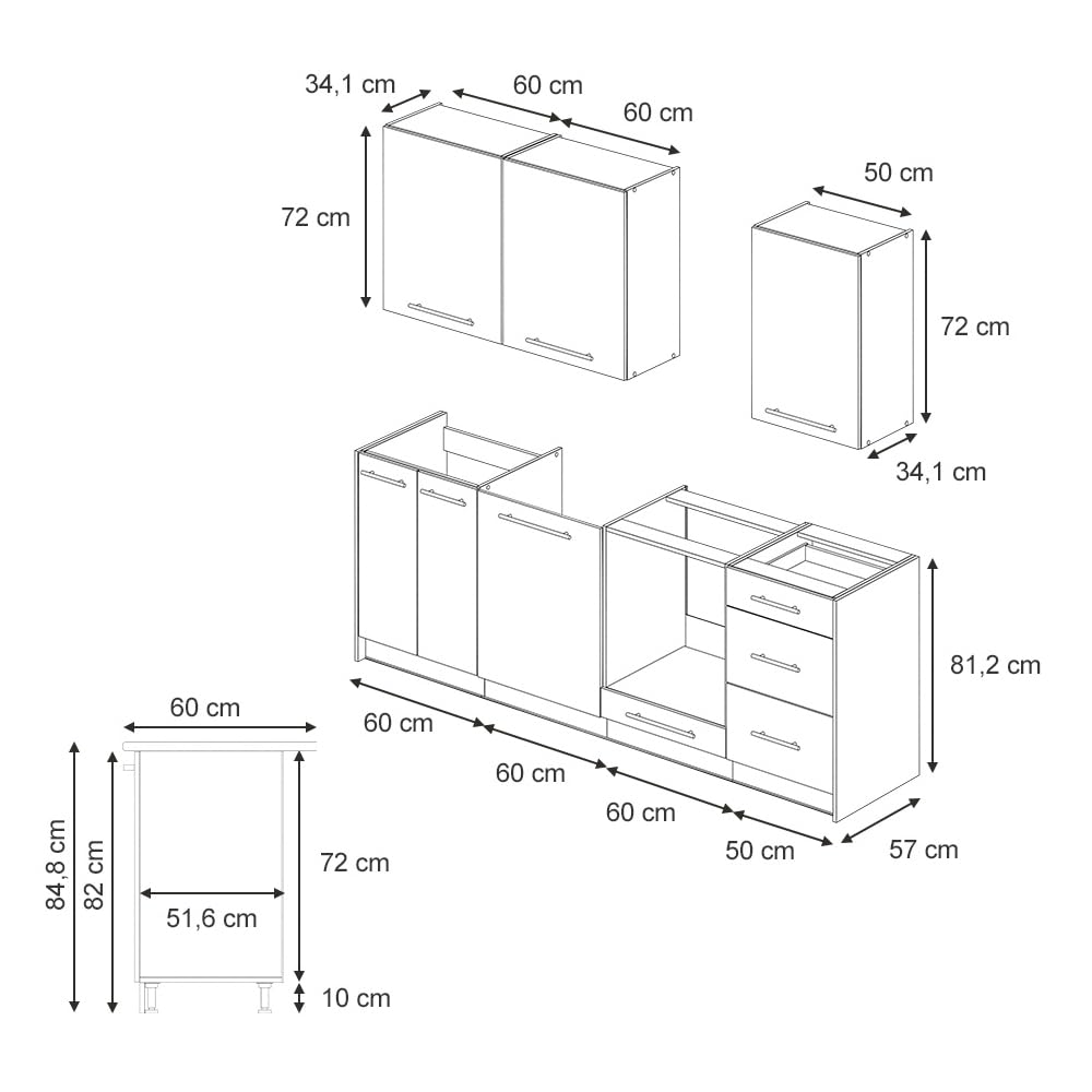 Vicco Küchenzeile Fame-Line, Weiß Hochglanz/Goldkraft Eiche, 230 cm