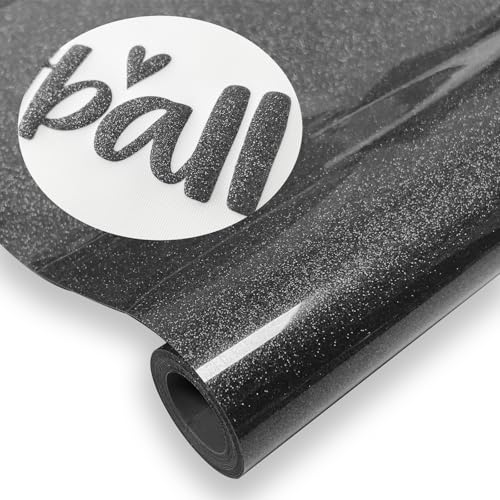 Image of Black Glitter Puff Vinyl Heat Transfer - 12 inch x 5ft 3D Puff HTV Vinyl, Glitter Puffy Iron-On for Fabrics, Perfect for T-Shirts, Bags, Pillows, Compatible with Cricut & Cameo