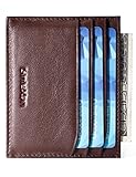 Slim Genuine Leather Credit Card Holder Front Pocket Wallet with RFID Blocking - Brown