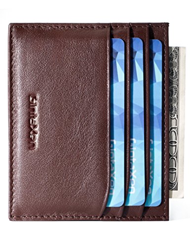 GintaXen Slim Genuine Leather Credit Card Holder Front Pocket Wallet with RFID Blocking - Brown