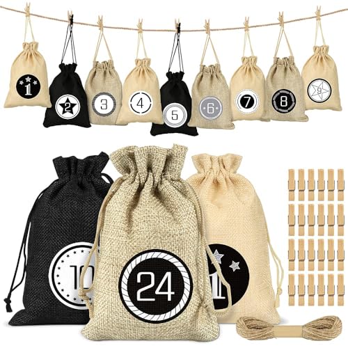 Adventskalender zum Befüllen Säckchen, 24 Weihnachtskalender Stoffbeutel,...