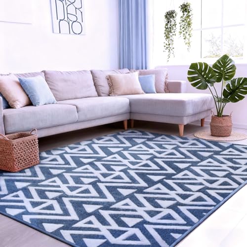Image of Ompaa Ultra Soft Shaggy Rugs Memory Foam Bedroom Carpet, Blue 4 x 6 Feet, Plush Geometric Textured Area Rugs for Living Room Couch Dorm Bedside Kids Girls Teens Room Nursery Decor Floor Mat