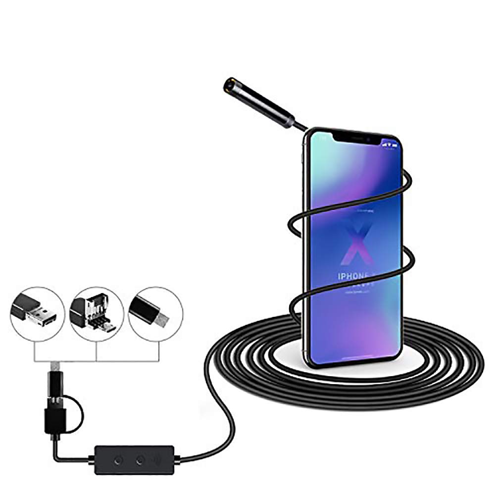 WiFi Endoscope, 3 in 1 Semi-Rigid USB Borescope 720P HD with 8mm Inspection Camera IP67 Waterproof with 8Pcs Adjustable LED Lights for Android Smart Phone & iOS iPhone(11.5ft) (Endoscope_8mm)
