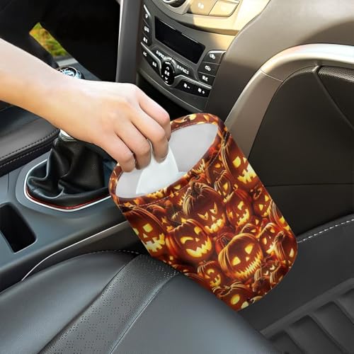 Image of Fire Pumpkins Halloween Car Trash Bin Hanging, Waste Basket - Cute, Portable, Collapsible, Waterproof Rubbish Bag for Back Seat, Floor, or Hanging Headrest