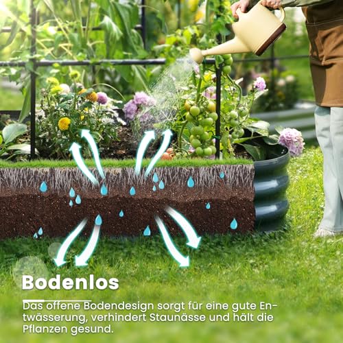 KING BIRD Hochbeet mit Rosenbogen, Pflanzkasten Gartenkasten Frühbeet Kräuterbeet mit Gartenbogen für Garten, Klettergemüse, Blumen,240x120x30 cm, Dunkelgrau