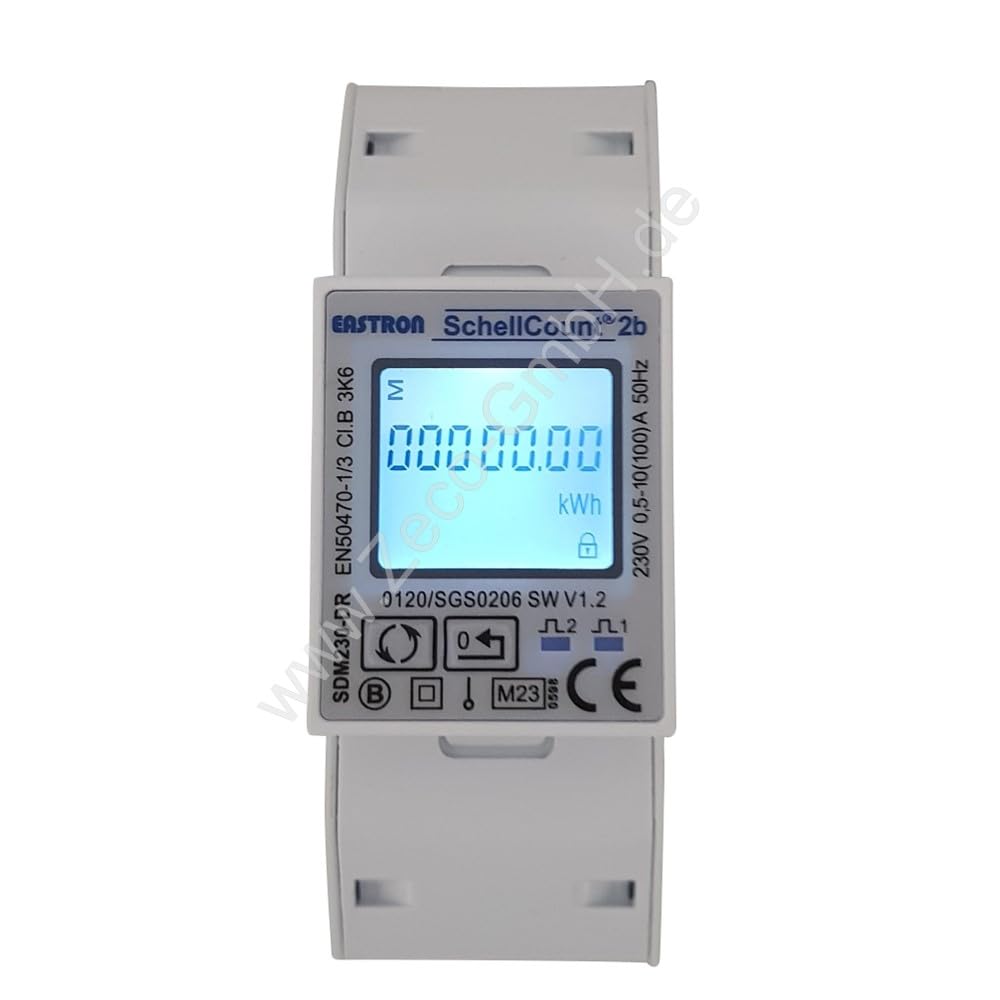 Schellcount2b - Stromzähler digitaler Wechselstromzähler MID geeicht für DIN Hutschiene mit LCD, bis 100A,1000imp./kWh mit Tageszählfunktion multifunktionale Anzeige