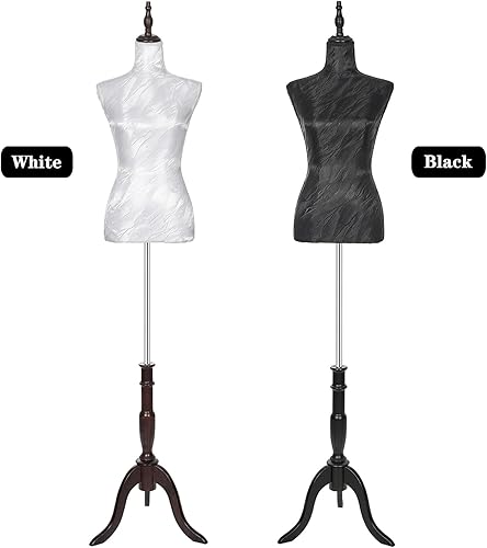 Miniatura 7 de KTMANEQ Torso de maniquí femenino ajustable con soporte, forma de vestido pinable para costura y exhibición de ropa (negro, seda)