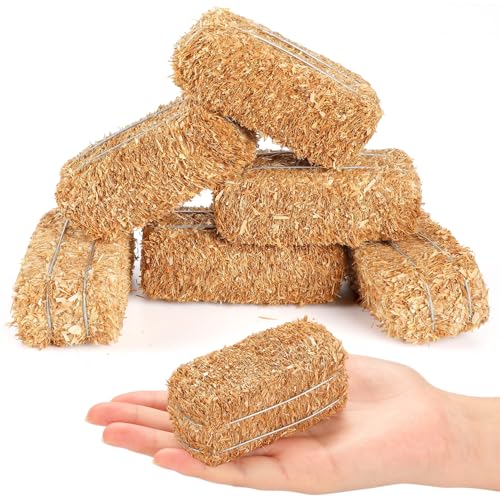 6Pcs Mini Hay Bales Miniature Hay Bales for Decoration Small Decorative Straw for Easter Thanksgiving Autumn Harvest Christmas Nativity Scene Craft Halloween Party(2.5 x 1.25 x 1Inch)