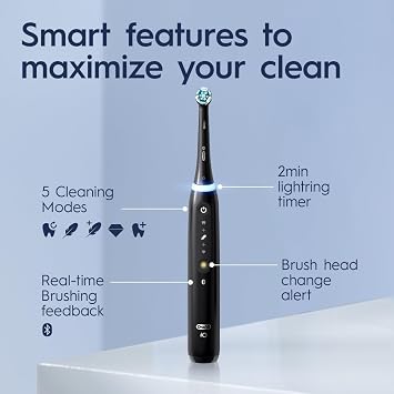 Oral-B iO Series 5 Luxe Bundle, (1) iO5 Electric Toothbrush with (3) Ultimate Clean Brush Heads and (1) Travel Case, Black