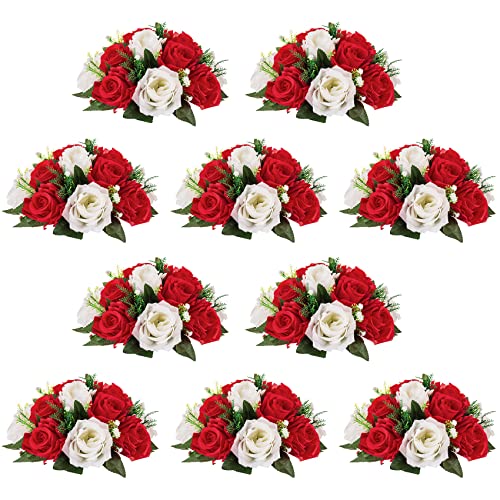 Image of NUPTIO Flower Balls Centerpieces for Wedding Tables, Red & White Roses
