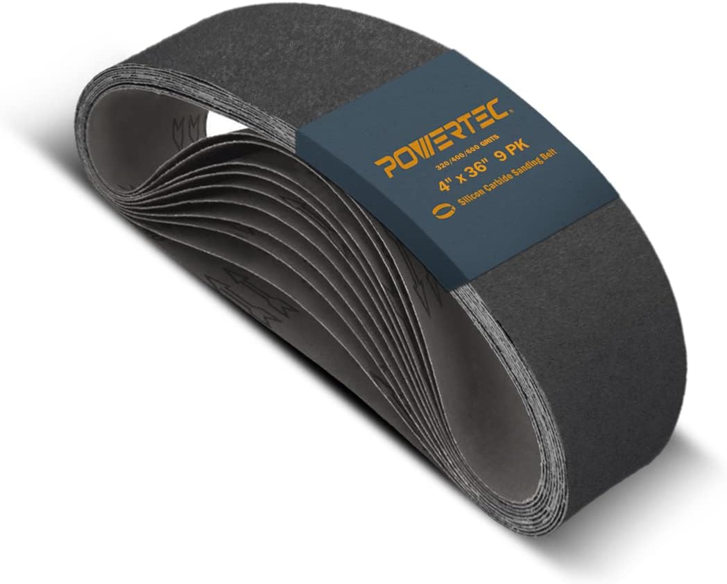 POWERTEC 456611 4 x 36Inch Silicon Carbide Sanding Belts, Assorted 3