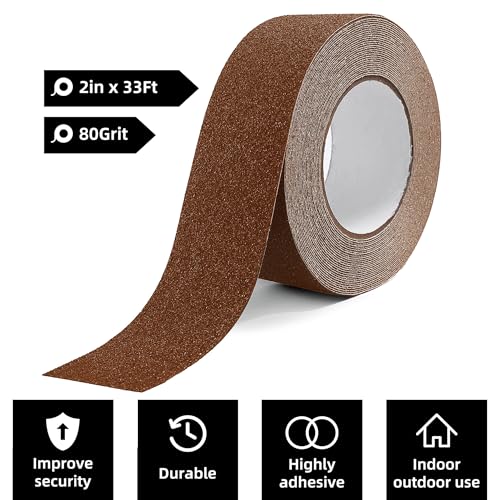 Image of Reniteco Anti Slip Tape - 2 inch x 33Ft, Coffee Heavy Duty Grip Tape - High Adhesion & Waterproof, No Residue Removal for Outdoor Stairs, Tile, Shower, Bathtub - Extra Grip Safety Tape