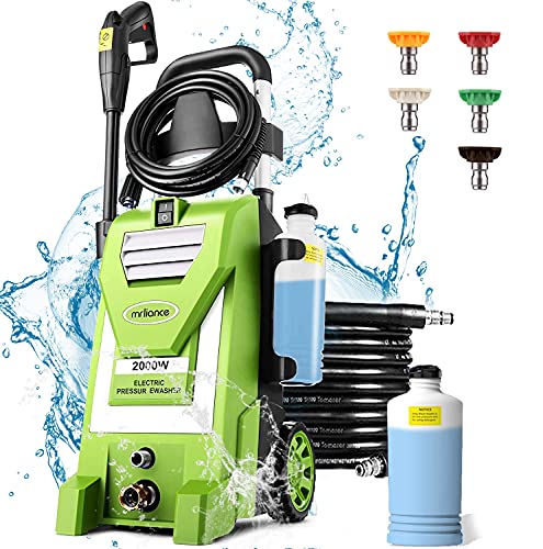 Power Washer mrliance Electric Pressure Washer High Pressure Power Washer Machine with 5 Spray Tips, Soap Bottle, 2000W Car Washer, Pressure Cleaner for Fences Patios (Green)