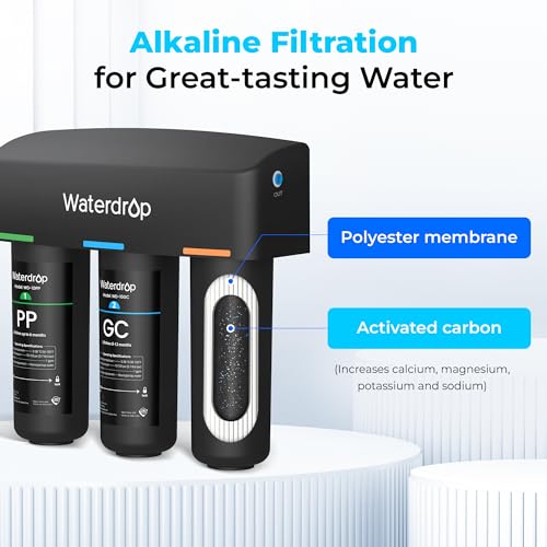 Image of Waterdrop TSB-ALK 8 Layer Slightly Alkaline Under Sink Water Filter System, Reduces PFAS, PFOA /PFOS, Fluoride, Chlorine, Bad Taste & Odor, with Dedicated Faucet, Under Sink Water Filtration System