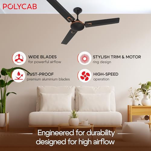 Image of Polycab Aereo Prime 1200mm Star Rated, High Air Delivery Ceiling Fan For Home |100% Copper, 2 years warranty【Smoke Brown】