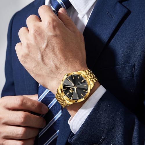 Image of OLEVS Watches for Men Business Dress Diamond Analog Quartz Big Face Luxury Classic Stainless Steel Waterproof Luminous Two Tone Wristwatch